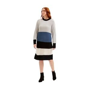 Evelyn Taylor Women’s Dark Blue & White Stripe Shaker-Stitch Sweater Dress 1X